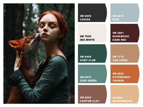 Dark Academia Paint Colors Sherwin Williams, Hunt Club Sherwin Williams, Hushed Auburn Sherwin Williams, Sherwin Williams Hunt Club, Earthtone Color Palette, Mountain Modern Home Interiors, Havenly Office, Fox Bedroom, Boho Paint Colors