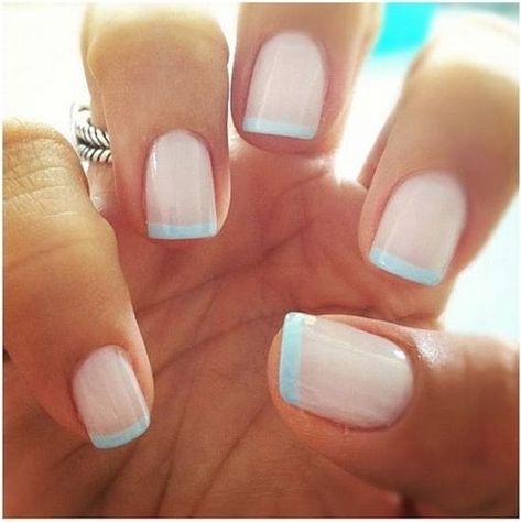 French Manicure With A Twist, Blue French Manicure, Blue Wedding Nails, New French Manicure, Gel Manicure Colors, French Manicure Designs, Nail Design Video, Nagellack Trends, Manicure Colors