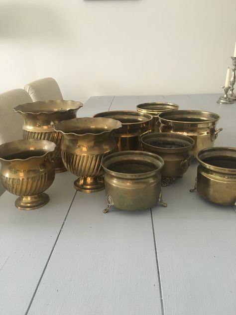 Brass Centerpieces, Candle Making Party, Saint Clare, Cliffside Wedding, Brass Vases, Secret Wedding, Brass Pot, Vase Collection, Flower Cottage