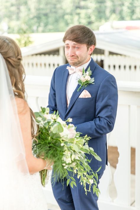 Jake and Ashley's Summer wedding day at Camelot Manor in Birmingham, Alabama was incredible. From Ashley's stunning lace wedding dress to their sweet Christian foot washing ceremony we can't get over it. Hands down though, the best moment from their day was their emotional first look. Jake's reaction as groom during the first look had us tearing up. Nothing is sweetest than a groom crying during his first look. See more on the blog! #birminghamalabama #birmingham #alabama #firstlook #realwedding Camelot Manor, Wedding Photo Groom, Groom Crying, Groom Reaction, First Look Wedding, Alabama Weddings, Bride And Groom Pictures, Manor Wedding, Real Weddings Photos