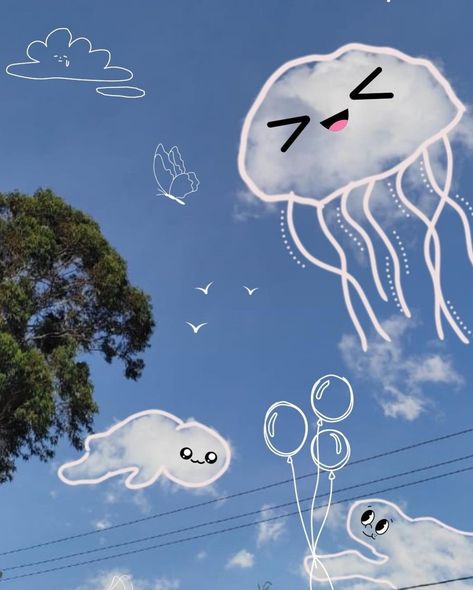 Sky Doodle Art, Sky Doodles Aesthetic, Sky Doodles, Cloud Doodle, Snapchat Drawing, Botanical Flowers Print, Cute Mobile Wallpapers, Images Kawaii, Artsy Photos