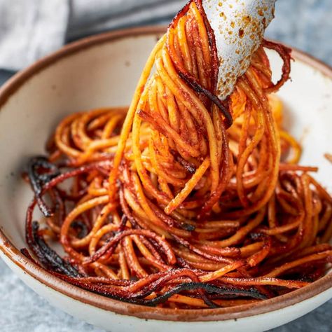 Spaghetti all’Assassina: The Pasta You Burn (on Purpose) | Cook's Illustrated Making Spaghetti, How To Make Spaghetti, Couple Cooking, Cooking Chocolate, Cooking Homemade, Cooks Illustrated, Italian Recipes Authentic, Spaghetti Recipes, Cooking Together