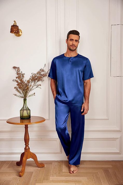 The color is gorgeous. They are soft and silky. The fabric this is super soft and comfy. The coloring of the fabric is rich and gem-toned, and uniformly dyed. The stitching is high quality. #men #silk #satin #pajama_set Satin Pajamas Set, Winter Knit Hats, Soft Pajamas, Satin Pyjama Set, Satin Pajamas, Sleepwear Sets, Silk Shorts, Pajamas Set, Satin Silk