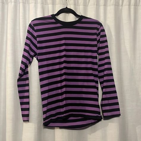 Women’s long sleeve T-shirt, small, black, and purple stripes Purple And Black Striped Shirt, Clothes Purple Aesthetic, Purple Emo Outfits, Purple Striped Shirt, Angus Scotland, Purple Long Sleeve Shirt, Pink Striped Shirt, Black Striped Shirt, Castle Scotland