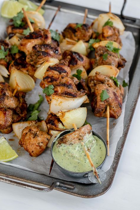 Grilled Peruvian Chicken Skewers Peruvian Chicken Skewers, Peruvian Recipes Authentic, Aji Verde Sauce, Peruvian Chicken Recipe, Saffron Chicken, Peruvian Chicken, Verde Sauce, Nourishing Food, Peruvian Cuisine