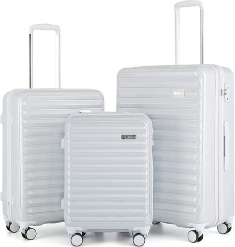 White Luggage, Travel Luggage Set, Samsonite Luggage, 3 Piece Luggage Set, Lightweight Luggage, White Grid, Hardside Luggage, Spinner Suitcase, Tie Down Straps