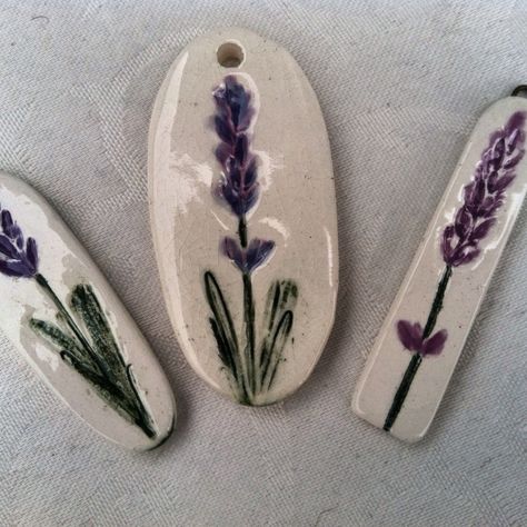 Ceramic Botanical, Lavender Botanical, Ceramic Bead Jewelry, Jewelry Ceramic, Lavender Herb, Keramik Design, Ceramic Necklace, Pottery Crafts, Clay Ornaments