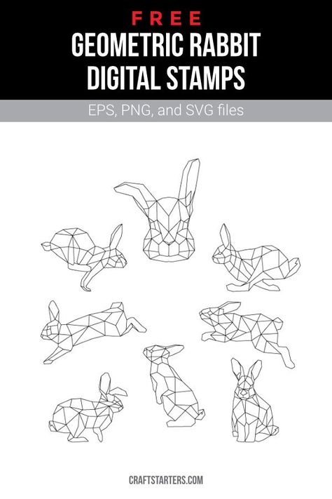 Rabbit Geometric Tattoo, Geometric Rabbit Drawing, Amelia Tattoo, Rabbit Geometric, Rabbit Digital Art, Origami Geometric Shapes, Black And White Clip Art, Origami Tattoo, Embroidered Canvas Art