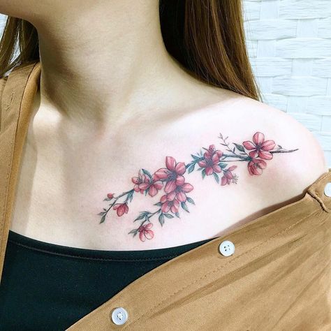 Image may contain: one or more people and closeup Collar Bone Tattoos, Blue Flower Tattoos, Collar Tattoo, Lavender Tattoo, Chic Tattoo, Feather Tattoo Design, Bone Tattoos, Stylish Tattoo, Beautiful Flower Tattoos