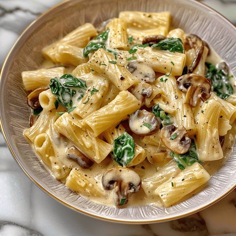 Delicious and easy creamy mushroom pasta with spinach, perfect for a quick dinner. Ready in just 30 minutes! Mushroom Spinach Pasta, Spinach Mushroom Pasta, Spinach Pasta Recipes, Pasta With Spinach, Easy Dinner Options, Mushroom Recipes Pasta, Creamy Garlic Mushrooms, Mushroom Spinach, Creamy Mushroom Pasta