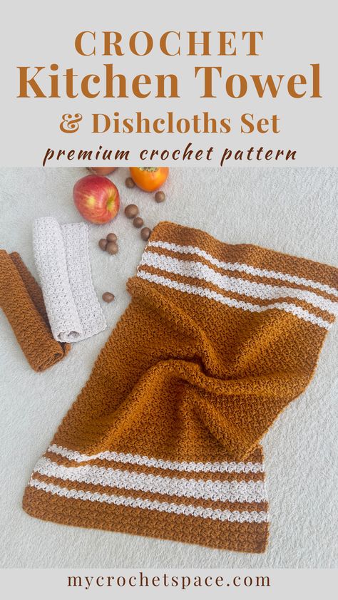 Harmony Crochet Towel & Washcloths Set Fall Crochet Washcloth, Crochet Fall Dish Towel, Crochet Paper Towels, Crochet Christmas Hand Towels, Crochet Oven Towel, Crochet Towels Kitchen Free Pattern, Crocheted Hand Towels, Crocheted Kitchen Towels, Dish Towels Crochet