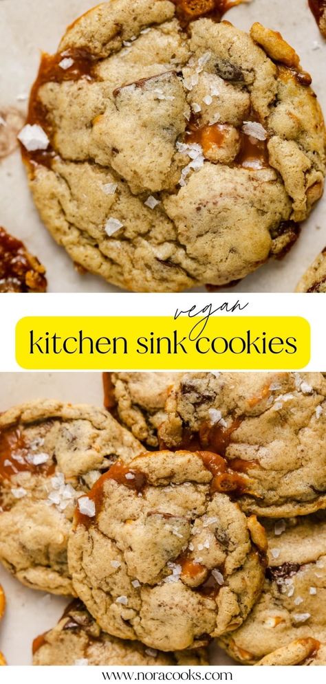 Vegan Kitchen Sink Cookies, Vegan Danish Butter Cookies, Vegan Salted Caramel Cookies, Vegan Caramel Cookies, Kitchen Sink Cookies Recipe, Vegan Cookie Recipes, Vegan No Bake Cookies, Vegan Holiday Cookies, Fall Widgets