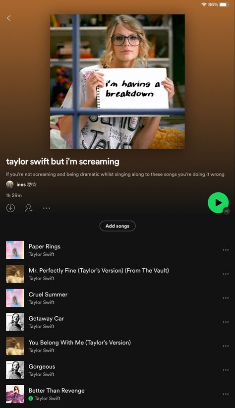 Taylor Swift Playlist Ideas, Songs To Scream Playlist Cover, Taylor Swift Songs To Scream, Taylor Swift Love Songs Playlist, Taylor Swift Running Playlist, Swiftie Playlist, Taylor Swift Playlist, Radio Playlist, Music For Studying