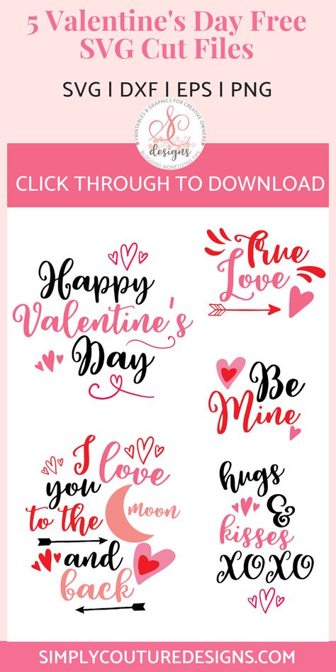 5 Free Valentine's Day SVG Files and Printables - Simply Couture Designs Free Valentine Svg Files, Cricut Valentines Projects, Cricut Valentines, Valentine Svg Files, Cricut Images, Valentine's Day Printables, Valentine Projects, Free Valentine, Cricut Free