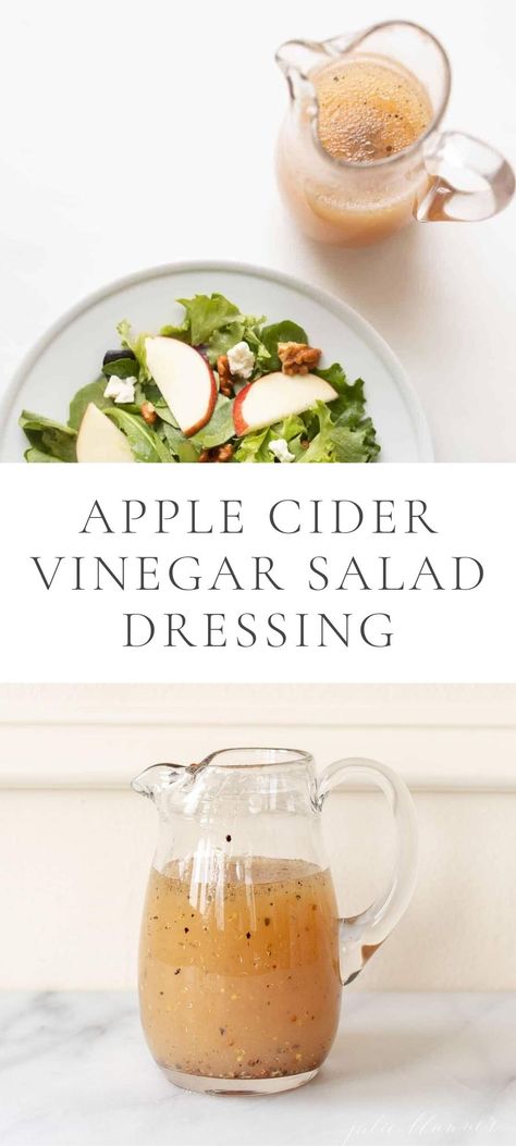 Apple Cider Vinegar Salad Dressing is sweet, tangy and oh so delicious! Apple Cider Vinaigrette is a homemade salad dressing you can mix in a minute that is full of fresh fall flavor and light in calories! Apple Cider Vinegrette, Apple Cider Vinegar Salad Dressing, Apple Cider Vinegar Salad, Vinegar Salad, Apple Cider Vinegar Recipes, Apple Cider Vinaigrette, Vinaigrette Dressing Recipe, Make Ahead Brunch, Vinegar Salad Dressing