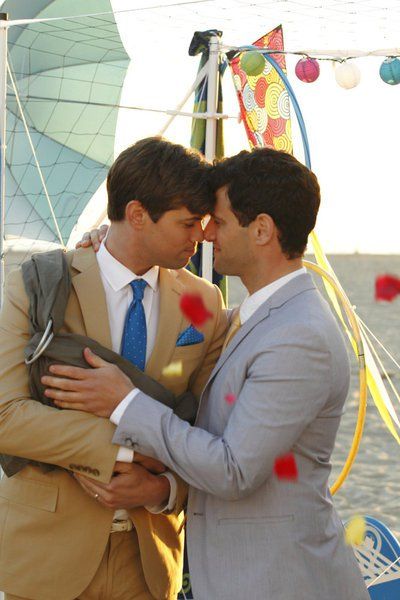 Pin for Later: The Ultimate Movie and TV Weddings Gallery The New Normal David (Justin Bartha) and Bryan (Andrew Rannells) tie the knot after getting their new little bundle of joy. Justin Bartha, My Big Fat Greek Wedding, Tv Weddings, Andrew Rannells, Crazy Rich Asians, Crazy Rich, Wedding Movies, The Book Of Mormon, Greek Wedding