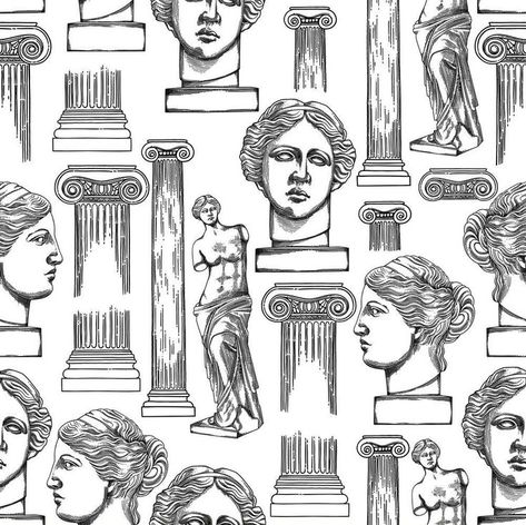 Book Page Design, Ionic Order, Statue Tattoo, Greek Mythology Tattoos, Ancient Greek Art, Mythology Tattoos, Greek Tattoos, Classical Design, Beauty Art Drawings