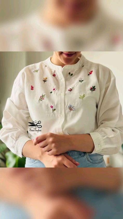 Basic Hand Embroidery Stitches, Simple Hand Embroidery Patterns, Clothes Embroidery Diy, Hand Beaded Embroidery, Simple Embroidery Designs, Embroidery On Kurtis, Diy Embroidery Designs, Kurti Embroidery Design, Fashion Sewing Tutorials