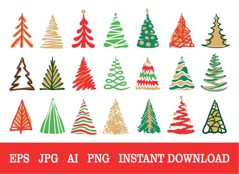 Trendy Christmas Trees, Christmas Tree Clip Art, Tree Clip Art, Christmas Sugar Cookies Decorated, Cartoon Trees, Christmas Tree Clipart, Cute Doodle, Tree Clipart, Winter Wonderland Christmas