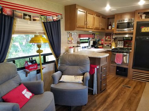 Jess & Amy's 2016 Coachman Catalina Travel Trailer Living, Trailer Living, Rv Remodel, Camper Ideas, Tiny House On Wheels, Remodels, House On Wheels, Travel Trailer, Valance Curtains