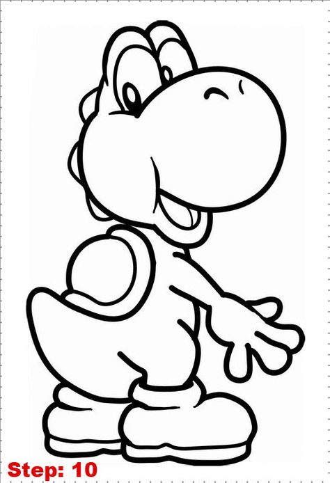 Yoshi Tattoo Black And White, Yoshi Silhouette, How To Draw Yoshi, Luigi Drawing, Yoshi Coloring Pages, Yoshi Drawing, Mario Coloring, Cool Easy Drawings, Super Mario Coloring Pages