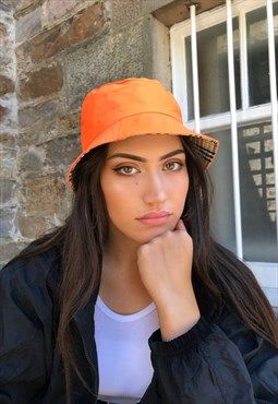 Love Route Unisex Reversible Bucket Hat Orange/Beige Check Orange Bucket Hat Outfit, Cap Hat Outfit, Bucket Hat Outfit Ideas, Orange Bucket Hat, Bucket Hat Outfit, Ibiza Travel, Hat Outfit, Women Hats, Reversible Bucket Hat