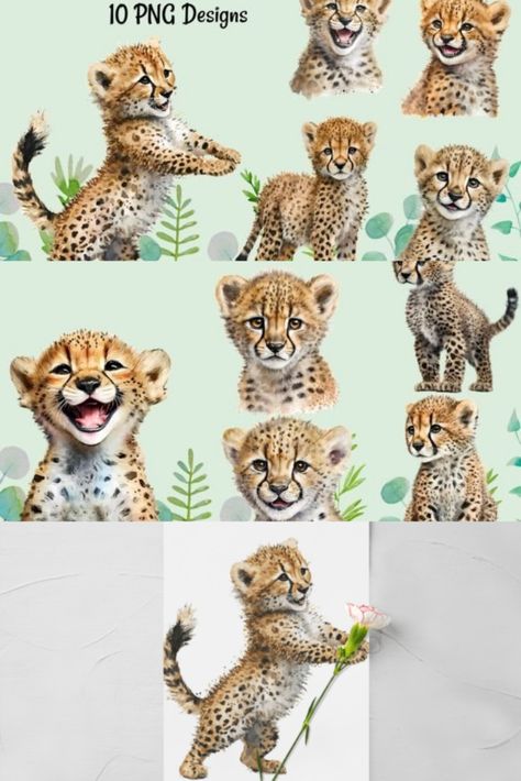 Baby Cheetah Watercolor Safari Clipart Leopard Cubs Tattoo, Cheetah Cute Drawing, Watercolor Cheetah Print, Cheetah With Cubs Tattoo, Cheetah Illustration Drawings, Cheetah Watercolor, Cheetah Illustration, Cheetah Photography, Safari Watercolor