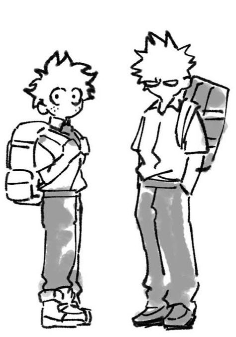 Deku Looking At Bakugo, Bakugo X Deku Fanart Cute, Bkdk Drawings, My Hero Academia Art Style, Bakugo Sketch, Bkdk Manga, Bkdk Cute, Deku Sketch, Izuku Midoriya Manga