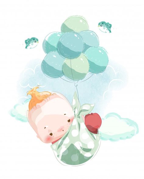 An image of a newborn baby for assemblin... | Premium Vector #Freepik #vector #watercolor #baby #card #cloud Baby Illustration Art Newborn, New Born Baby Card, Cartoon Art Prints, Heart Pattern Background, Floating In The Sky, Baby Lulu, Soft Pink Wedding, Elegant Wedding Invitation Card, Floral Cards Design