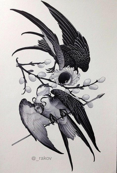 Bird Tattoo Drawing, Black Bird Tattoo, Tattoo Bird, Female Sleeve, Muster Tattoos, Animal Illustration Art, 강아지 그림, Bird Tattoo, Tattoo Black