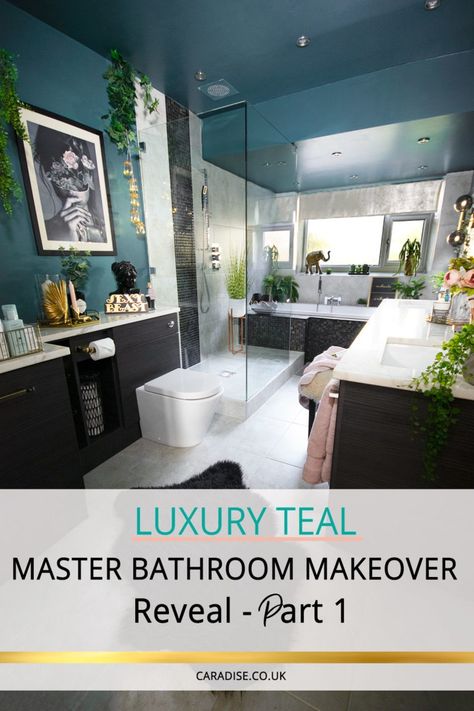 HOW Maximalist Bathroom Decor, Black Bathroom Rug, Plants Bathroom, Black Cabinets Bathroom, Penny Floor, Modern Maximalist, Teal Bathroom, Luxury Master Bathrooms, Cotton Rugs