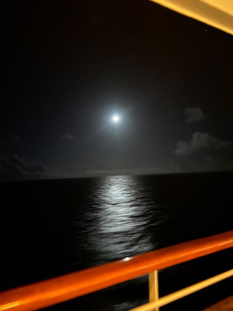 The view of the moon from the cruise ship late at night Ocean At Night, Dark Night, Cruise Ship, The Moon, Moon, Collage, Water, Pins, Quick Saves