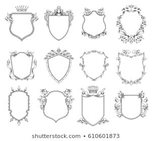 Shield Drawing, Heraldry Design, Art Vector Illustration, Monochrome Style, Line Art Vector, Monochrome Fashion, Styled Stock Photos, Medieval Fashion, Decorative Elements