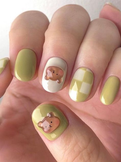 Tas Chanel, Bears Nails, Korean Nail Art, Cute Simple Nails, Cute Nails For Fall, Nails Trends, Korean Nails, Nails Fashion, Animal Nails