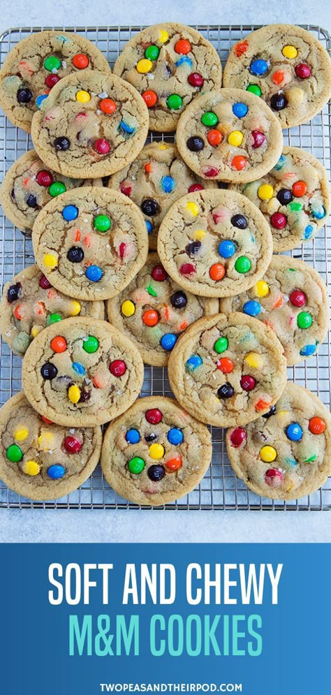 Soft and chewy Christmas cookies perfect for a cookie exchange party! M&M Cookies are the best cookies that kids and adults will like. The colorful chocolate candies put a really fun twist on the classic chocolate chip cookie. Add this recipe to your holiday baking list! Mnm Cookies Recipe, Chewy Christmas Cookies, Mnm Cookies, Holiday Baking List, Baking Recipes For Kids, Cookies Chewy, Baking List, Easy Christmas Cookie Recipes, Toffee Cookies