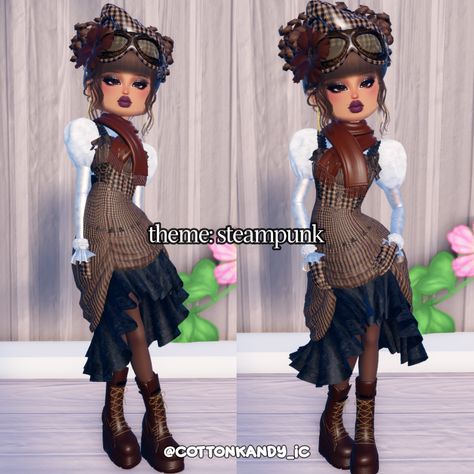 dress to impress theme steampunk outfit inspo no vip Steampunk Dress To Impress No Vip, Steampunk Fashion Dress To Impress, Steampunk Dress To Impress, Time Traveler Dress To Impress, Dress To Impress Outfits No Vip, Dress To Impress No Vip, Duo Dress, Hipster Dress, Vip Dress