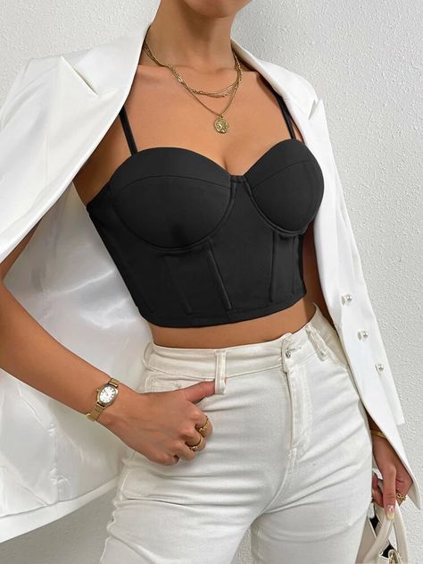 Crop Top Elegante, Bustier Outfit, Bustier Pattern, Adrette Outfits, Crop Cami Top, Black Cami Top, Mesh Bodycon Dress, Women Tank Tops, Womens Sewing Patterns