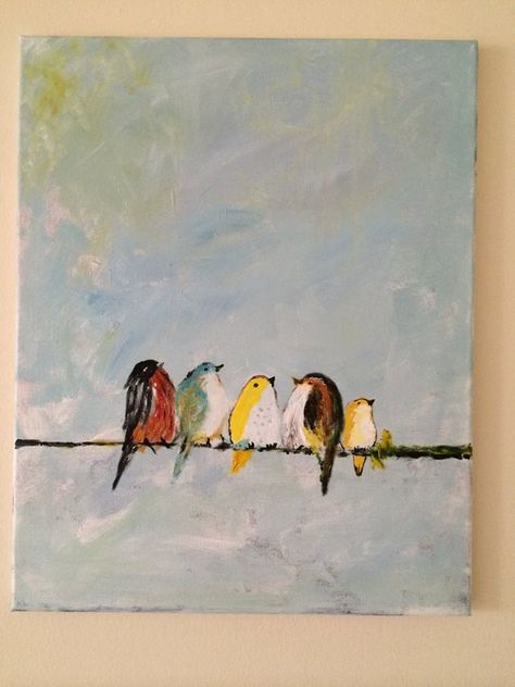 Birds On Telephone Wire, Line Painting, Horizontal Painting, Telephone Line, Water Painting, Birds Painting, Acrylic On Canvas, Art Inspo, Dip