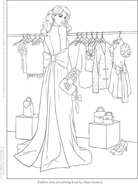 1950s Coloring Pages, Fashion Colouring Pages, Coquette Coloring Page, Fashion Coloring Pages, Tumblr Coloring Pages, Illustration For Kids, Fashion Coloring Book, Book Dress, Fashion Design Books