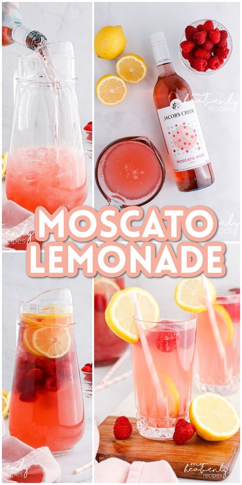 Moscato Lemonade Cocktail Recipe- wine pink lemonade drink recipe. Easy summer cocktail for the girls. Moscato Lemonade, Moscato Recipes, Pink Lemonade Drink, Lemonade Cocktail Recipe, Birthday Breakfast Party, Rose Drink, Lemonade Drink, Easy Summer Cocktails, Moscato Wine