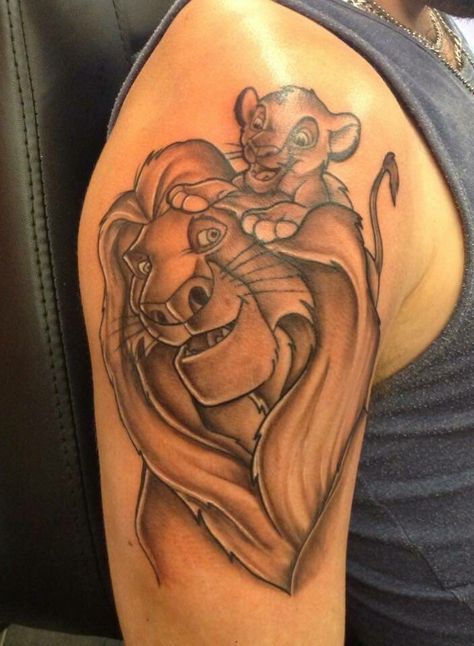 Simba And Mufasa Tattoo, Simba Tattoo, Mufasa And Simba, Lion King Tattoo, King Tattoo, Unique Butterfly Tattoos, Fun Tattoos