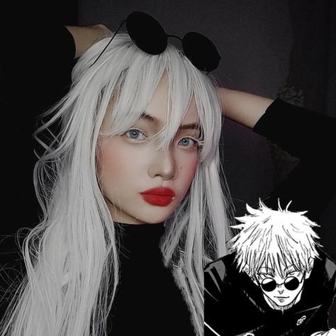 genderbend gojo satoru from jujutsu kaisen cosplay Genderbend Gojo Satoru, Gojo Satoru Women Cosplay, Gojo Cosplay Makeup, Female Gojo Satoru Cosplay, Gojo Satoru Makeup, Fem Gojo Cosplay, Female Gojo Cosplay, Gojo Makeup, Halloween In Japan