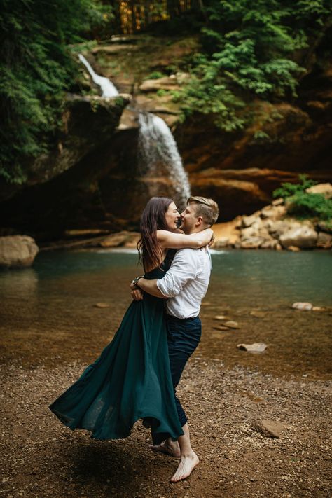 Hocking Hills State Park, Ohio Engagement Photos | Draza & Craig — Adventure For Love Hocking Hills Ohio Photography, Engagement Photos State Park, Engagement Photoshoot Ideas Forest, Hocking Hills Engagement Photos, Hocking Hills Elopement, Engagement Photos Waterfall, Waterfall Engagement Pictures, Creek Engagement Photos, Ohio Engagement Photos