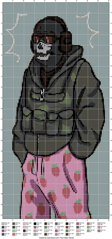 Call Of Duty Cross Stitch, Crochet Call Of Duty, Ghost Pixel Art, Pixel Art Hard, Cod Art, Simon Riley, Ghost Cod, Simon Ghost Riley, Ghost Riley