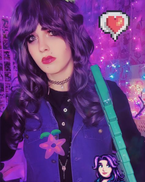 Abigail Stardew Valley Cosplay, Stardew Valley Costume, Stardew Cosplay, Stardew Valley Cosplay, Themed Sleepovers, Abigail Stardew Valley, Steam Ideas, Cosplay Idea, Stardew Valley