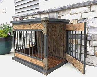 Route62Restorations on Etsy Custom Dog Crate, Metal Dog Kennel, Indoor Dog Kennel, Diy Dog Crate, Dog Kennel Cover, Dog Kennel Furniture, Diy Dog Kennel, Dog Pen, Dog Cage