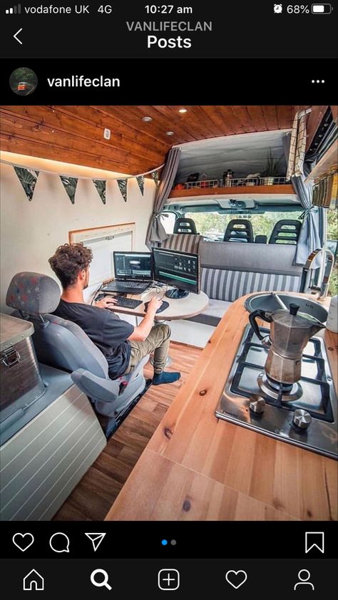 Van Conversion Office, Transit Van Conversion, Diy Van Conversions, Transit Van, Conversion Van, Lake House Food Ideas, Kombi Home, Van Conversion Interior, Campervan Life