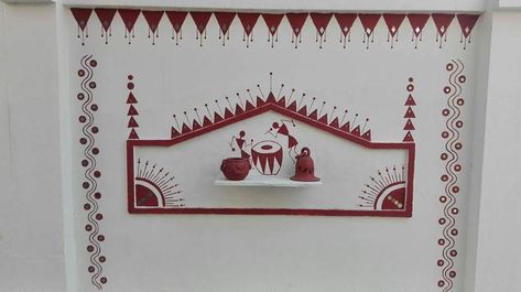 Painting Inspiration Simple, Warli Wall Painting, Wall Painting Inspiration, Wall Paint Inspiration, Drawing Plants, Plants Drawing, Worli Painting, Warli Painting, Home Wall Painting