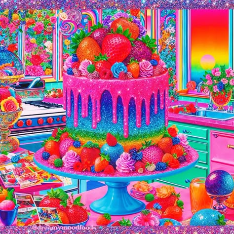 @dreamymoodfoods glitter cake collages 💕✨👩🏽‍🍳🍰 #dreamymoodfoods #glitterart #aifoodart #glitteryshit #festivecakes #glittercakes #magicalfood #edibledreams Lisa Frank Food, Lisa Frank Unicorn Cake, Lisa Frank Cake, Lisa Frank Cat Wallpaper, Lisa Frank Screensaver, Lisa Frank Beach, Neon Food, Glitter Cake, Glitter Art