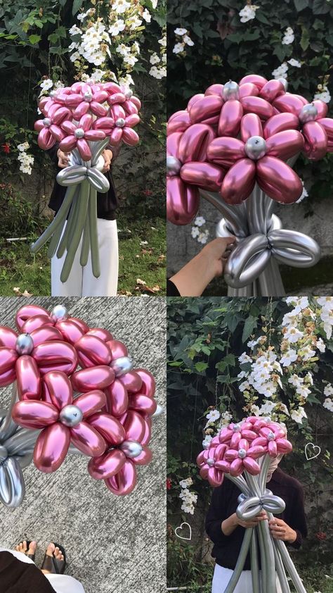 Ballon Flower Bouquet, Bouquet Balon, Bucket Balon, Balloon Flower Bouquet, Flower Balloons Diy, Balloon Bouquet Diy, Bucket Ideas, Girly Birthday Party, Gift Bouquet